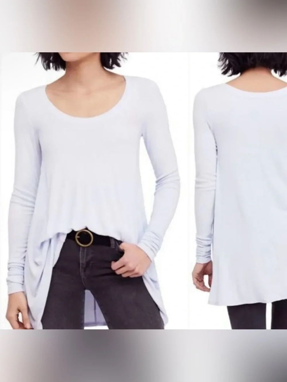 Free People Pale Lavender Ribbed Long Sleeve Scoop Neck Tunic - Size L